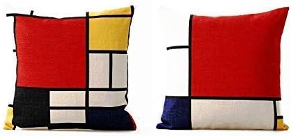 AAYU Grid Pattern Cushion Covers Set of 2 45 x 45-cm Decorative Red Yellow Navy White Pillow for Sofa Couch Bedroom Car