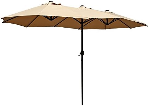 Amazon Com Le Papillon 15 Ft Market Outdoor Umbrella Double Sided Aluminum Table Patio Umbrella With Crank Beige Garden Outdoor