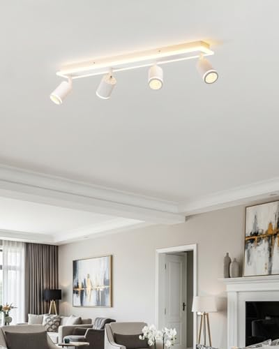 LVWIT Ceiling Lamp with 4 Rotating Spotlights, Adjustable White LED Interior Lamp, Modern GU10 Ceiling Light, Round Ceiling Lamps for Bedroom, Hallway, Kitchen, Dining Room (No Bulb)