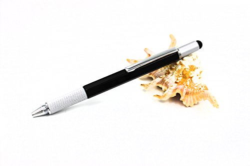 2PCS PACK 6 in 1 Screwdriver Tool Pen - Mini Multifunction Pen with Stylus, Flat and Phillips Screwdriver Bit, Bubble Level and inch cm Ruler all in one (Black and Silver)