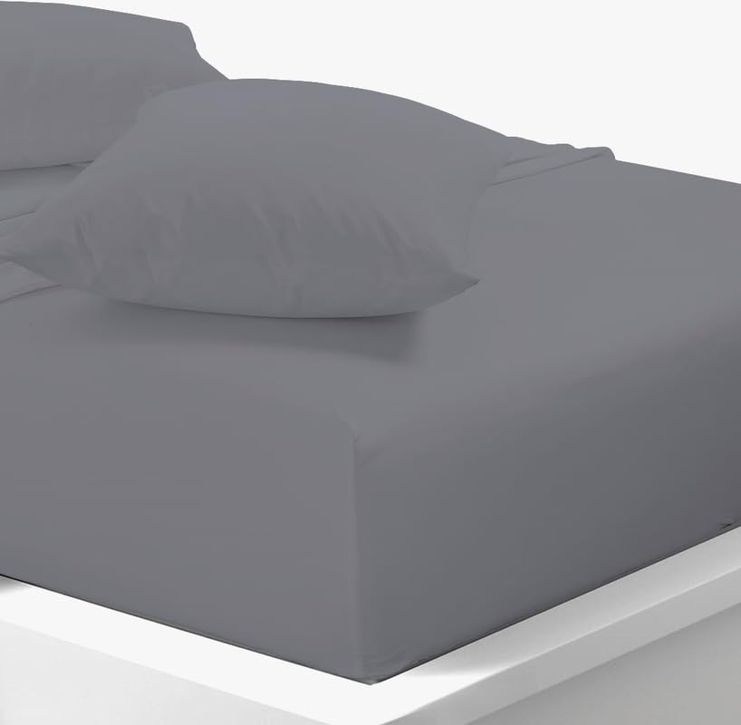 Fitted Sheet Double size Grey Soft, Deep Pocket, Wrinkle Free, Easy Care Poly Cotton (D grey)