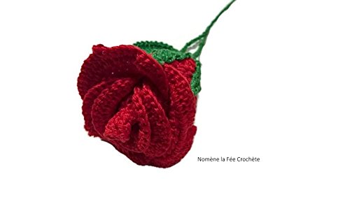 Tige De Rose Rouge Ouverte Fleur Fait Main Au Crochet
