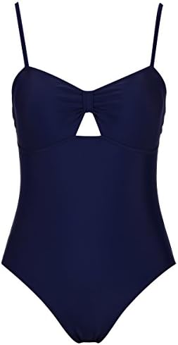 stripsky Solid Cut Out One Piece Swimsuit, Adjustable Shoulder Straps Bathing Suit For Women, Blue L