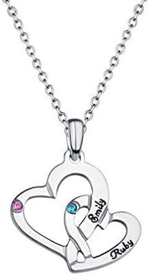 Intertwined Double Heart Pendant Personalized Name Necklace with Birthstone Custom Made with 2 Names 18"