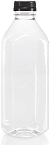 (6) 32 oz. Clear Food Grade Plastic Juice Bottles with Black Tamper Evident Caps (6/Pack)