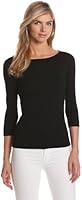 Three Dots Women's 3/4 Sleeve British Tee,Black,Small