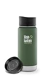 Klean Kanteen Coffee Set Wide Mouth Insulated Bottle w/ 2 Caps (Loop Cap and Cafe Cap) (Deep Sea, 12 Ounce) (Vineyard Green, 16 Ounce)