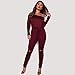 Longwu Women's Fashion Off-Shoulder Drawstring Jumpsuits Rompers Knee Hole Pants Wine Red-L
