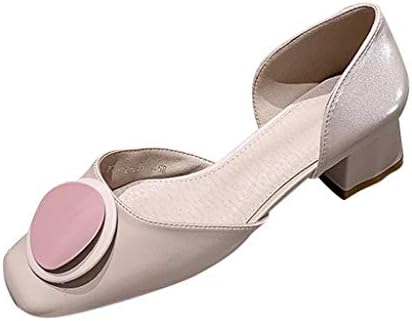 GHrcvdhw New Summer Trendy Chunky Heels Square Toe Pure Color Sandals Womens Sweet Casual Stylish Shallow Peas Shoes