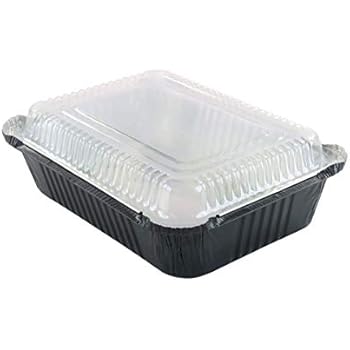 KitchenDance Disposable Colored Aluminum 3.75 Pound Take Out Pans. Color and Lid Options (with Plastic Lids, Black, 25)