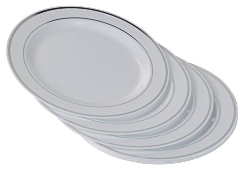 Exquisite Reflective (Silver Line) Plastic Plates-60 Peices Premium Heavyweight Plastic Dinnerware (30-10.25" Dinner and 30-7.5" Salad/Dinner) Wedding Like China - Image 5