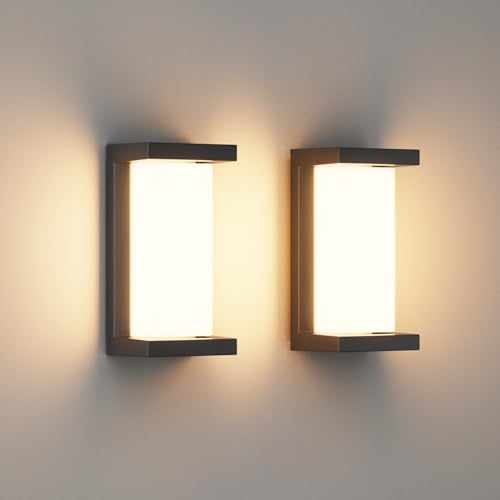 Klighten 2pcs 24W 3000K Outdoor LED Wall Light IP65 Waterproof Indoor/Outdoor Aluminum Wall Light for Driveway, Garden, Patio, etc. Black