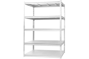 Qerfty Lightweight Garage Shelf, Garage Storage Rack, Adjustable 5 Tier Shelf and Storage Metal Rack for Storage Rack Shelves (White, 72“)