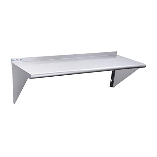 Stainless Steel Shelf 18 x 48 Inches, 400 lb, Commercial NSF Wall Mount