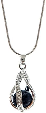Drop Shape Lava Stone Aromatherapy Pendant/Locket Essential Oil Diffuser Necklace - Antique Silver