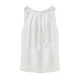 EFINNY Women Chiffon White Blouse Tops Front Ruffle Sleeveless Office Lady Shirts