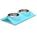 UPSKY Double Dog Cat Bowls Premium Stainless Steel Pet Bowls No-Spill Resin Station, Food Water Feeder Cats Small Dogs (Sky Blue)