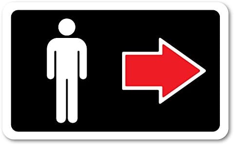 Grafken: GR1379 Plastic Sign SMALL 5 in x 3 in: RESTROOMS ICON-MEN Style 1. Arrow RIGHT