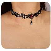 Missgrace Women Vinatge Simple Boho Punk Black Red Crystal Tassels Teardrop Bead Lace Choker Necklace Accessories Halloween Gothic Punk Black Crystal Necklace for Women