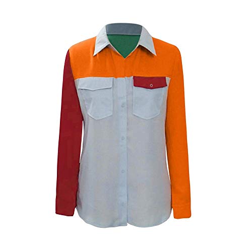 image for GOVOW Autumn Womens Casual Long Sleeve color block striped tunic tee B