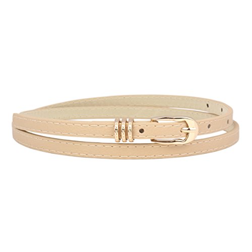 Adoptfade Womens Skinny Belt Solid Color PU Leather Waistband,Beige