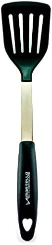 Stainless Steel & Silicone Black Slotted Spatula Turner By Martello Technology - Heat Resistant Rubber Spatula - Non Stick - High Grade Silicone spatula