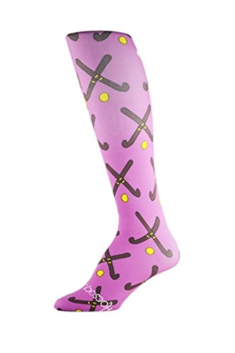 HOCSOCX Womens/Girls Shin Guard Rash UNDER Sport Socks (Medium (Shoe Size 5-11), Purple Field Hockey Sticks)