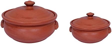 Fashion Global Cooking, Storage & Serving Dish : Earthen Handmade & Unglazed Heating, Storage & Serving Pot for Cooking Curry/Sambar/Rasam & Dal (Size: Small 500ml & Large 1.5 LTR)