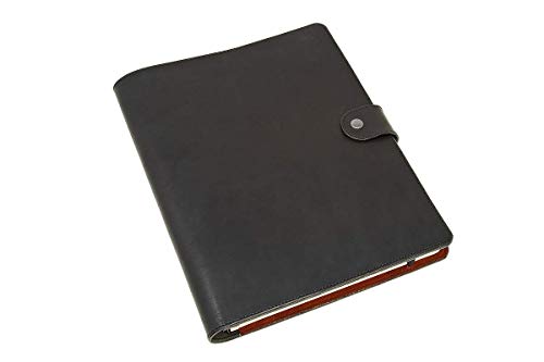 A4 PadFolio with Snap Closure, Black Leather Padfolio with Moleskine A4 Professional Journal 8 1/4x11 3/4 in, Chromexcel Horween Leather, Executive Leather Portfolio, Business Folder with Notepad