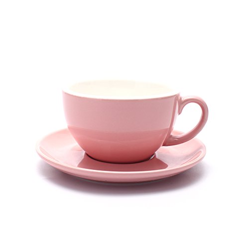 Coffeezone Americano Coffee Cup and Saucer Latte Art Cappuccino Barista Cups, New Bone China Coffee Shop (Glossy Pink, 8.5 oz)