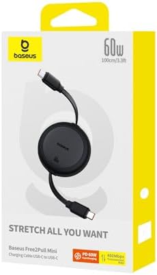 Câble USB C, 60 W PD 5 A QC 4.0, mini, de charge rapide, rétractable, USB C vers USB C, longueur préréglée à 4 niveaux, pour iPhone 15, Samsung, iPad, facile à ranger, portable