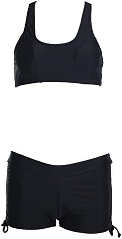 Ygosoon Women Bikini Set Push-up Padded Swimwear Bandage Boxer Shorts Mid Waist Swimsuit Bikinis Summer Beach Swim Suit Sports Bra Black M