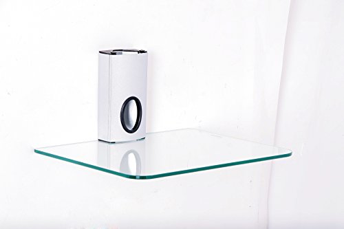 DVD Wall Mount Bracket Shelf, 1 x Silver Floating Shelf with Strengthened Tempered Clear Glass for DVD Players/Cable Boxes/Games Consoles/TV Accessories (Silver)
