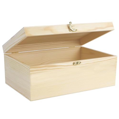 Unfinished Wooden Box With Lid, 17 * 13 * 7.9cm Unfinished Wooden Box With Hinged Lid, All-Purpose Wooden Storage Box, Wooden Chest Memory Box for Women Girls Kids for Jewelry Peals Card