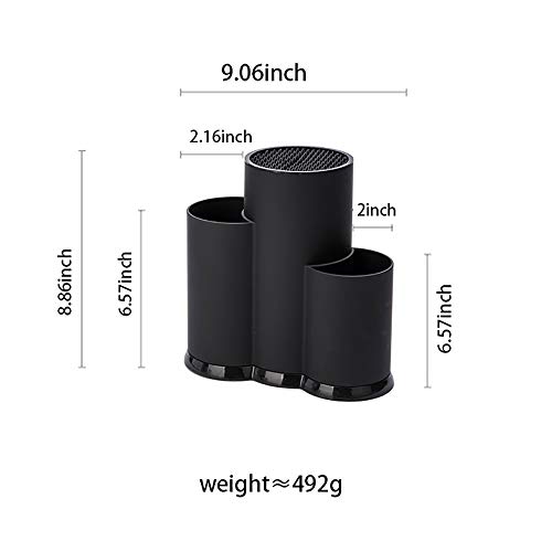 3-in-1 Kitchen Utensil Holder Set with Knife Block without Knives, Large Kitchen Tools Flatware Holder Organized Utensil Drying Cylinder, Black