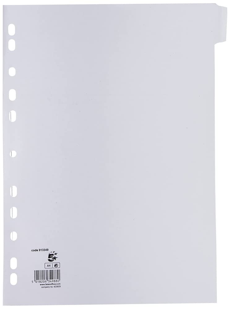 5 Star Subject Dividers Multipunched Manilla Card 10-Part A4 White