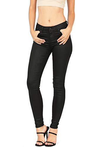 Celebrity Pink Women's Juniors Mid-Rise Color Jeggings Fit Skinny Pants (3, Coated Black) - Thumbnail 4