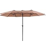 SUPERJARE 14 Ft Outdoor Patio Umbrella, Extra Large Double-Sided Design Crank, 100% Polyester Fabric - Beige