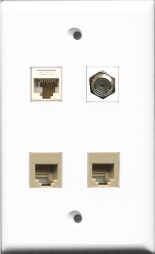 RiteAV 1 Port Coax Cable TV- F-Type 2 Port Phone RJ11 RJ12 Beige and 1 Port Cat6 Ethernet White Wall Plate