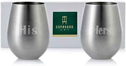 His and Hers: Set of 2 Stemless Stainless Steel Engraved Unbreakable and Shatterproof 18 oz Wine Glasses (His and Hers)