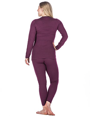Womens Classic Waffle Knit Thermal Top and Bottom Set - Purple -X-Large - Thumbnail 2