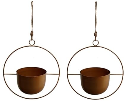 Truphe Metal Hanging Planters P for Indoor Wall and Ceiling Hanging planters ( Set of 2 Gold )