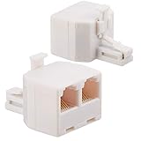Uvital RJ11 Duplex Wall Jack Adapter Dual Phone Line Splitter Wall Jack Plug 1 to 2 Modular Converter Adapter for Office Home ADSL DSL Fax Model Cordless Phone System, White(2 Packs)