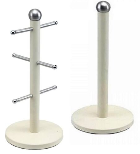 Stainless Steel Kitchen 6 Mug Tree Holder Towel Roll Holder Set