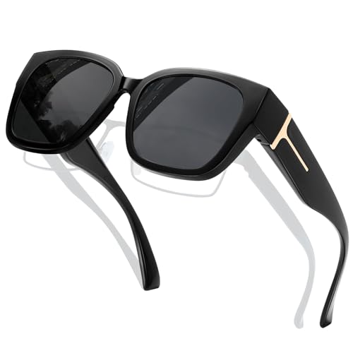 KANASTAL Women's Men's Polarized UV400 Sunglasses Square Over Sunglasses TR90 Fit Over Glasses Sunglasses