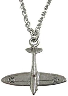 Silver Toned Spitfire Plane Pendant Necklace