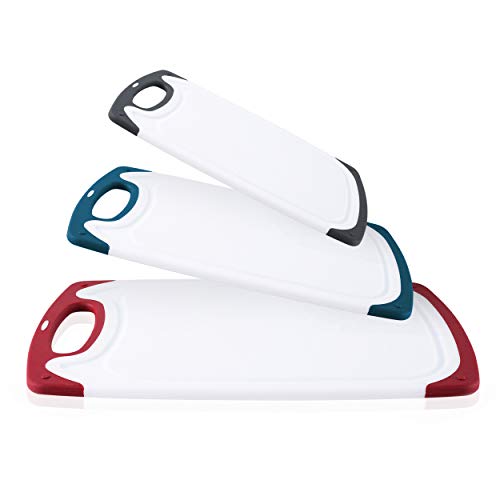 CHEF GRIDS Durable Plastic Cutting Board Set 3 Piece Chopping Board Thick Plastic, for Vegetable Meat or Cheese with Non-Slip Feet and Handles with Juice Groove | Plus Knife, Multi - Thumbnail 7