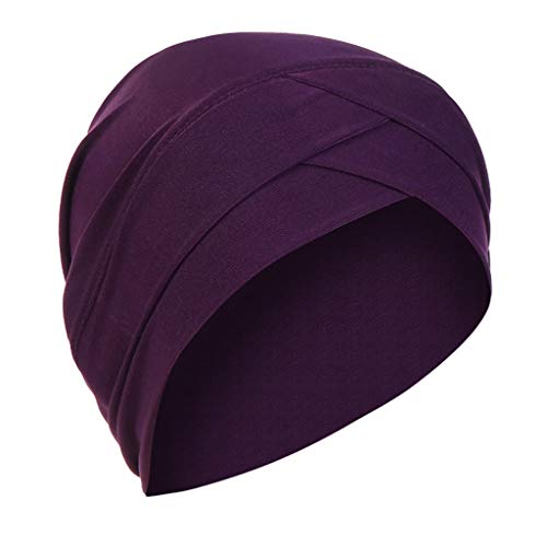 Sunshinehomely Women India Hat Muslim Solid One Tail Chemo Beanie Scarf Turban Warm Wrap Cap (Solid Drak Purple)