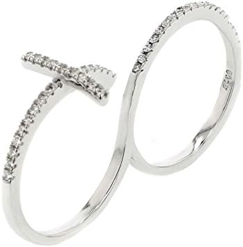 Two Finger ring designer 11 mm wide Cross ring designer 925 Silver