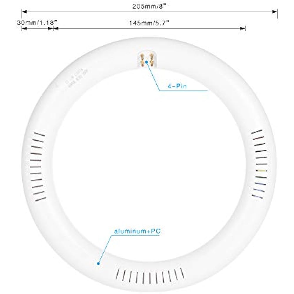 T9 LED Circline Light Bulb, 8 Inch 12W 1200LM, 6000K Cool White, 85